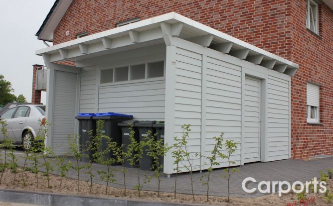 Abstellraum Gartenhaus Classic mit Dachüberstand und Conos mit Müllumhausung