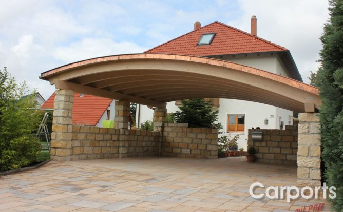 Doppelcarport 11 Carport Mediterran auf Bruchsteine montiert