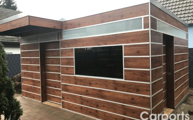 poolhaus 8 Abstellraum HPL Fundermax mit Dachüberstand