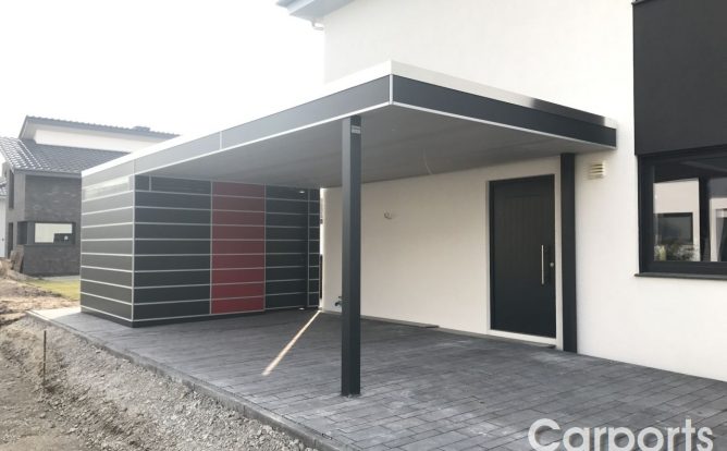 Doppelcarport Carport Bauhaus mit Abstellraum aus HPL / Trespa