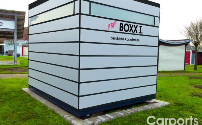 Boxx I der mobile Abstellraum mit Trespa verkleidet in Lichtgrau