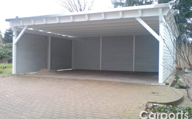 Doppelcarport 8 Carport Classic mit Dachüberstand und verkleideten Wände