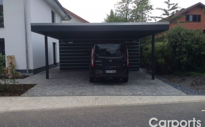 Doppelcarport Carport Bauhaus mit Abstellraum aus HPL / Trespa