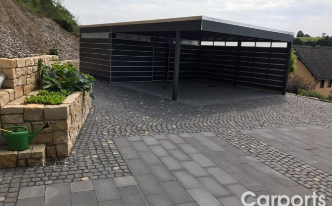 Carport Flachdach DAYTONA II 400 x 600 cm mit 2 Leimholzbögen Flachdachcarport 